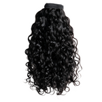Weft virgin raw curly Indian unprocessed human hair extensions bundles, natural curly texture available in 18”, 20”, 22”, 26”, 28”, and 30” inches, offering a soft, voluminous, and natural look, Remy or Remi hair.
