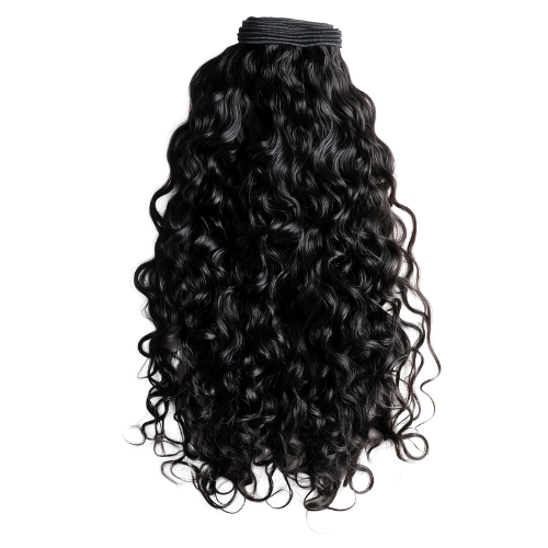 Weft virgin raw curly Indian unprocessed human hair extensions bundles, natural curly texture available in 18”, 20”, 22”, 26”, 28”, and 30” inches, offering a soft, voluminous, and natural look, Remy or Remi hair.
