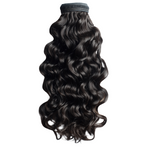Weft virgin raw wavy, bodywavy, bodywave Indian 100% unprocessed human hair extensions bundles, natural straight loose wavy texture available in 18”, 20”, 22”, 26”, 28”, and 30” inches, offering a soft, voluminous, and natural look, Remy or Remi hair.